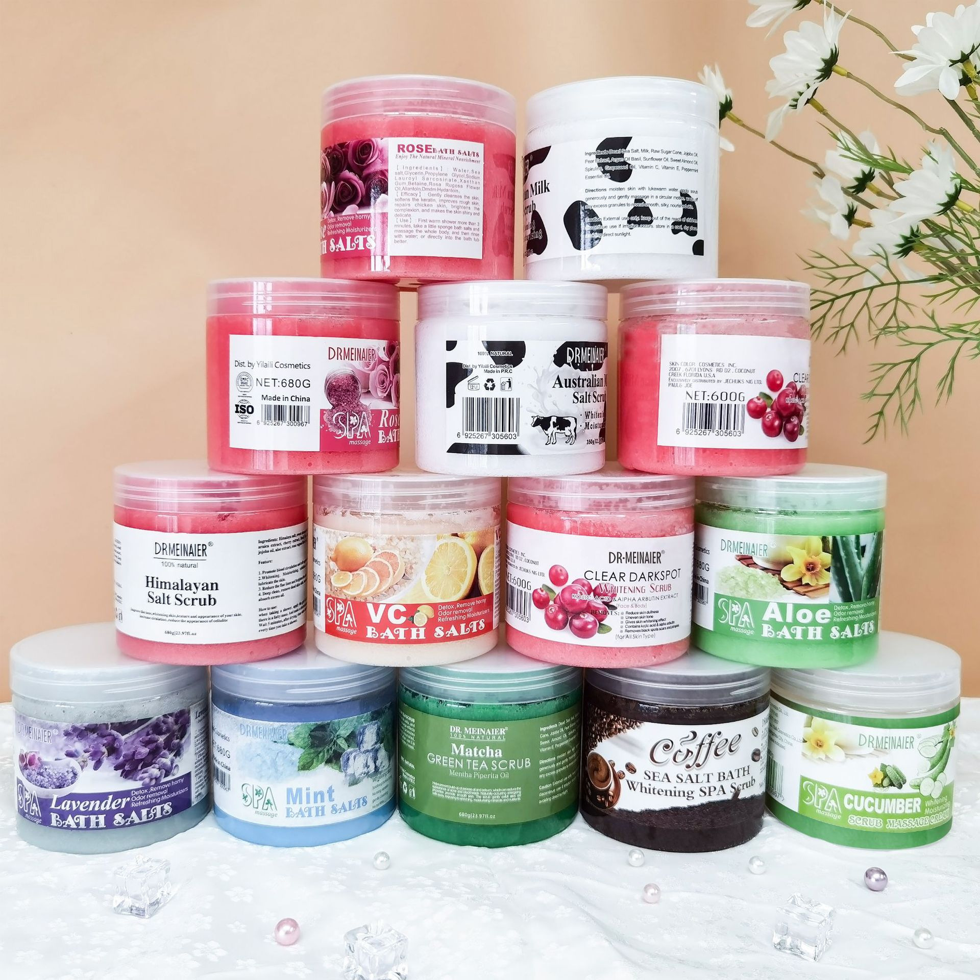 Cross-border foreign trade exfoliation, bath, soaking, wet salt, chicken skin removal, skin rejuvenation, scrubbing, dead skin removal, moisturizing, scrub, bath salt batch Specification drawing