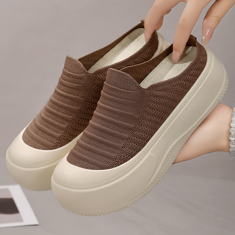 Women's thick-soled slippers, comfortable casual shoes, one-step lazy shoes, fashionable and versatile height-increasing shoes, closed-toe women's slippers full figure