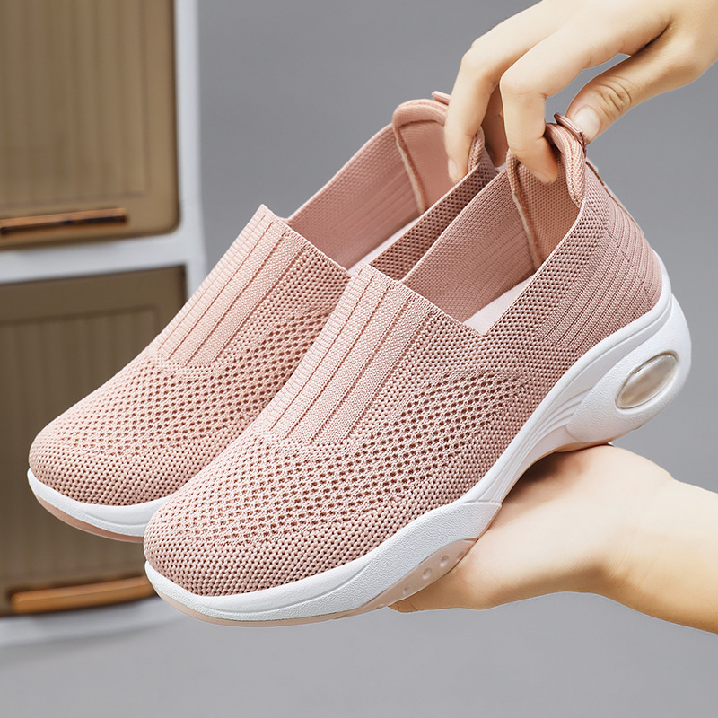 Women's shoes, versatile, one-step lazy shoes, cross-border large-sized single shoes, soft-soled casual shoes, breathable flying woven mesh shoes full figure