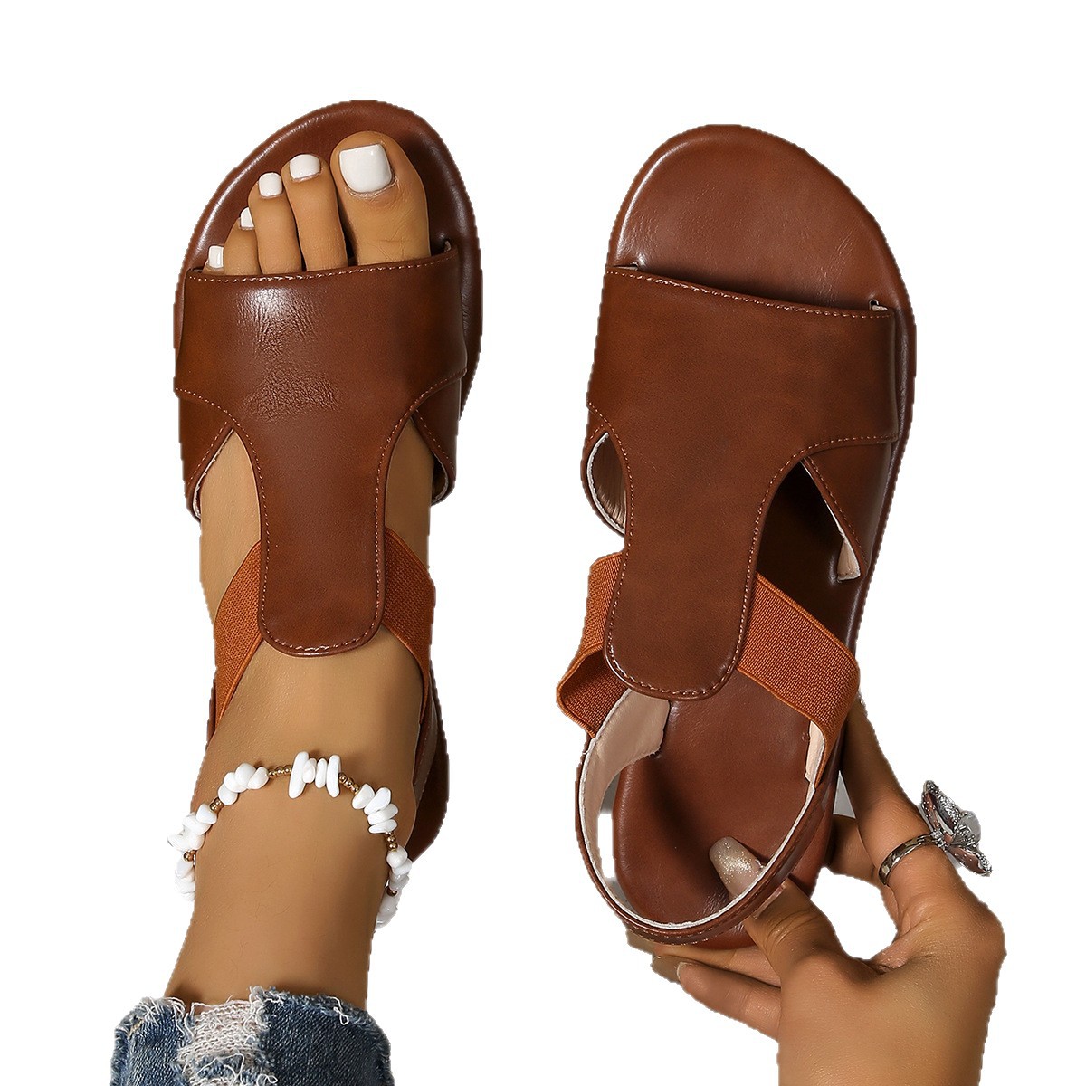 Summer 2025 new style of large-sized sandals for foreign trade, 41-43 soft-soled maternity shoes, anti-slip flat bottom, flat heel, simple for students Item Picture