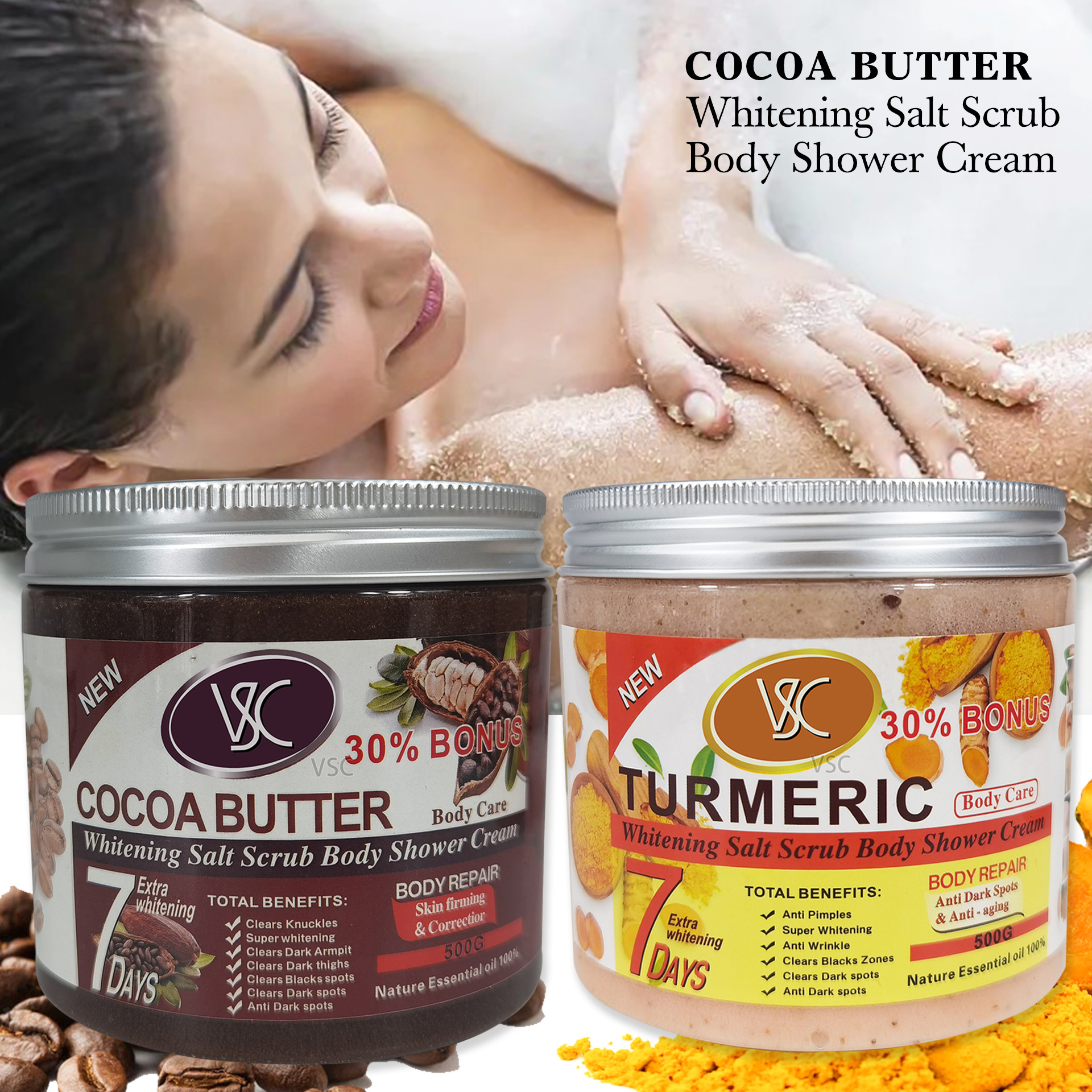 Cross-border turmeric Scrub, wet salt, full-body bath salt, Exfoliating and chicken skin removal, Sea salt, bath wet salt 500g for export details Picture