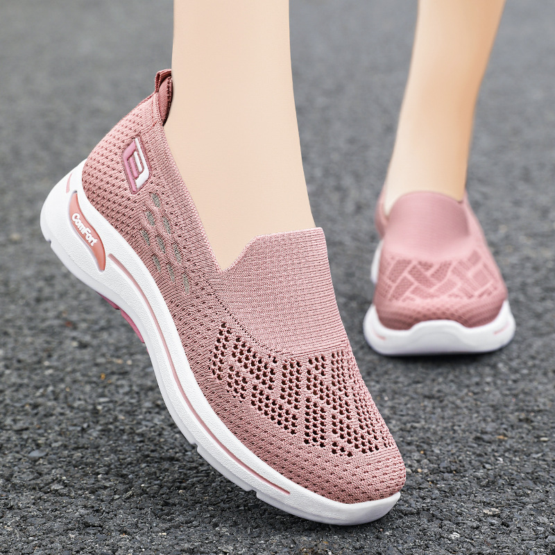 Women's old Beijing cloth shoes, middle-aged and elderly mothers' shoes, flying woven breathable casual shoes, one-foot flat shoes, single shoes Specification drawing