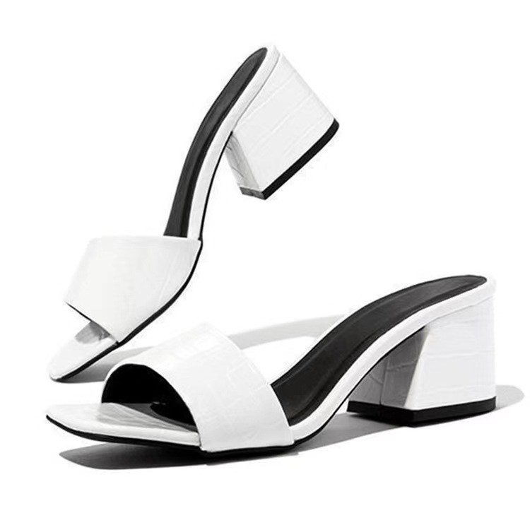 African thick-heeled high-heeled Slippers for Women, European and American square-toed strapless slippers for women women Heels Slippers details Picture