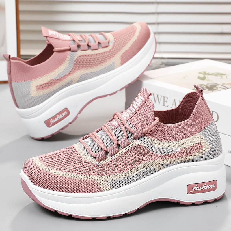 Mom shoes are versatile. Spring thick-soled casual style women's shoes manufacturer wholesale and consignment, height-increasing shoes, breathable mesh shoes for women details Picture
