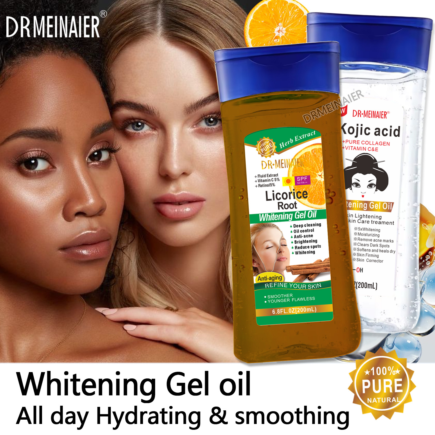 Cross-border Kojic acid Gel Oil for Darkening and brightening the skin, Licorice Root Oil, Facial and Body Gel Gel, Massage Oil, 200ml full figure