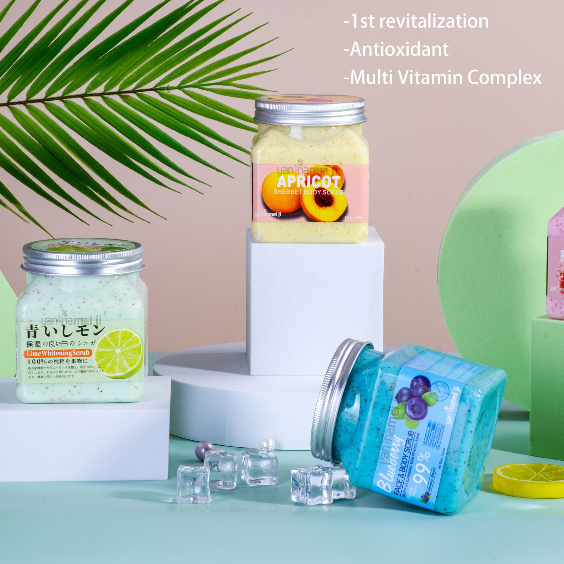 Cross-border square bottle rose milk cleansing and exfoliating fruit scrub for removing chicken skin and dead skin, full-body bath cream details Picture