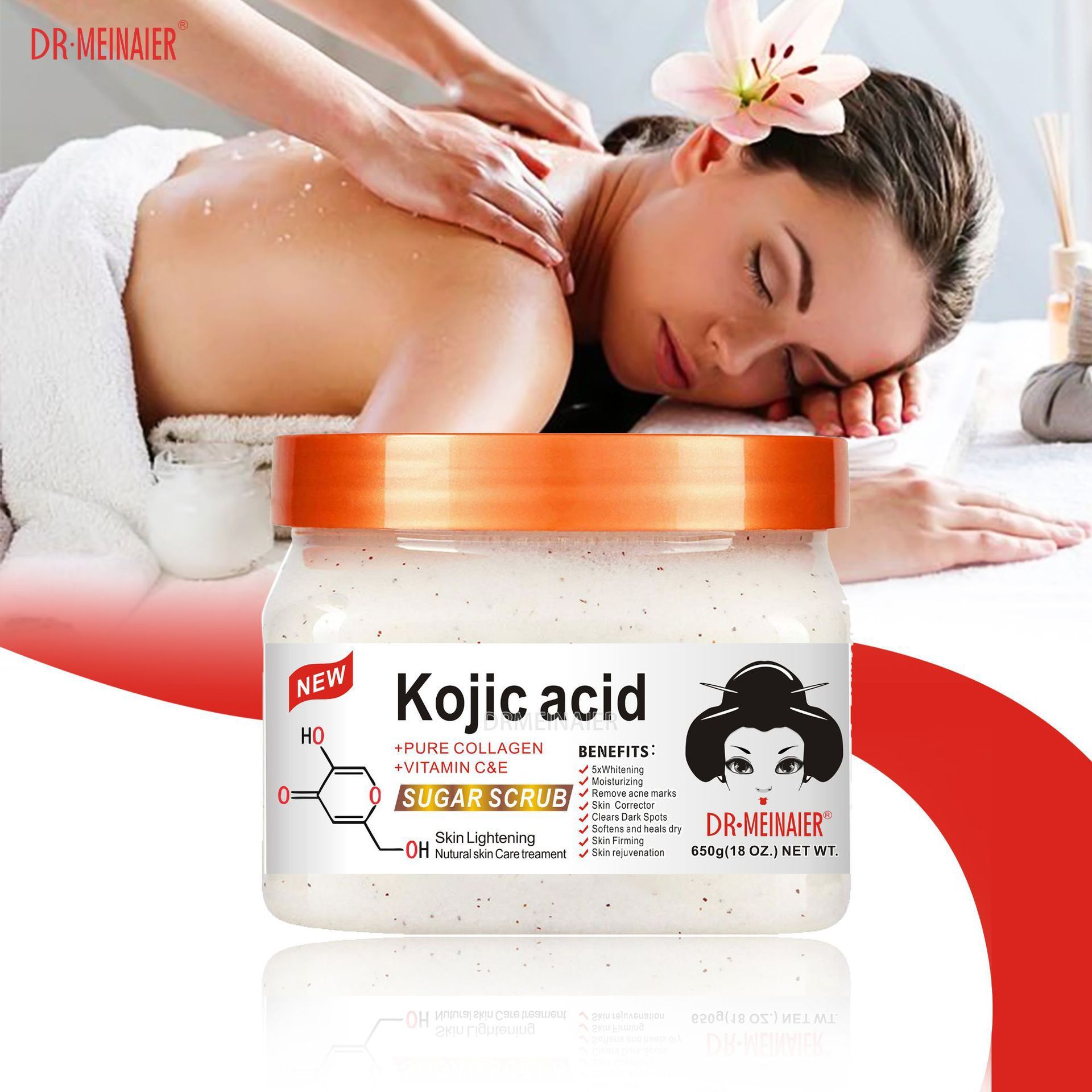 Cross-border Kojic acid Exfoliating Sugar Brightening Moisturizing Scrub Exfoliating and Chicken Skin Removing Whole Body Kojic Acid Bath Salt 650g full figure