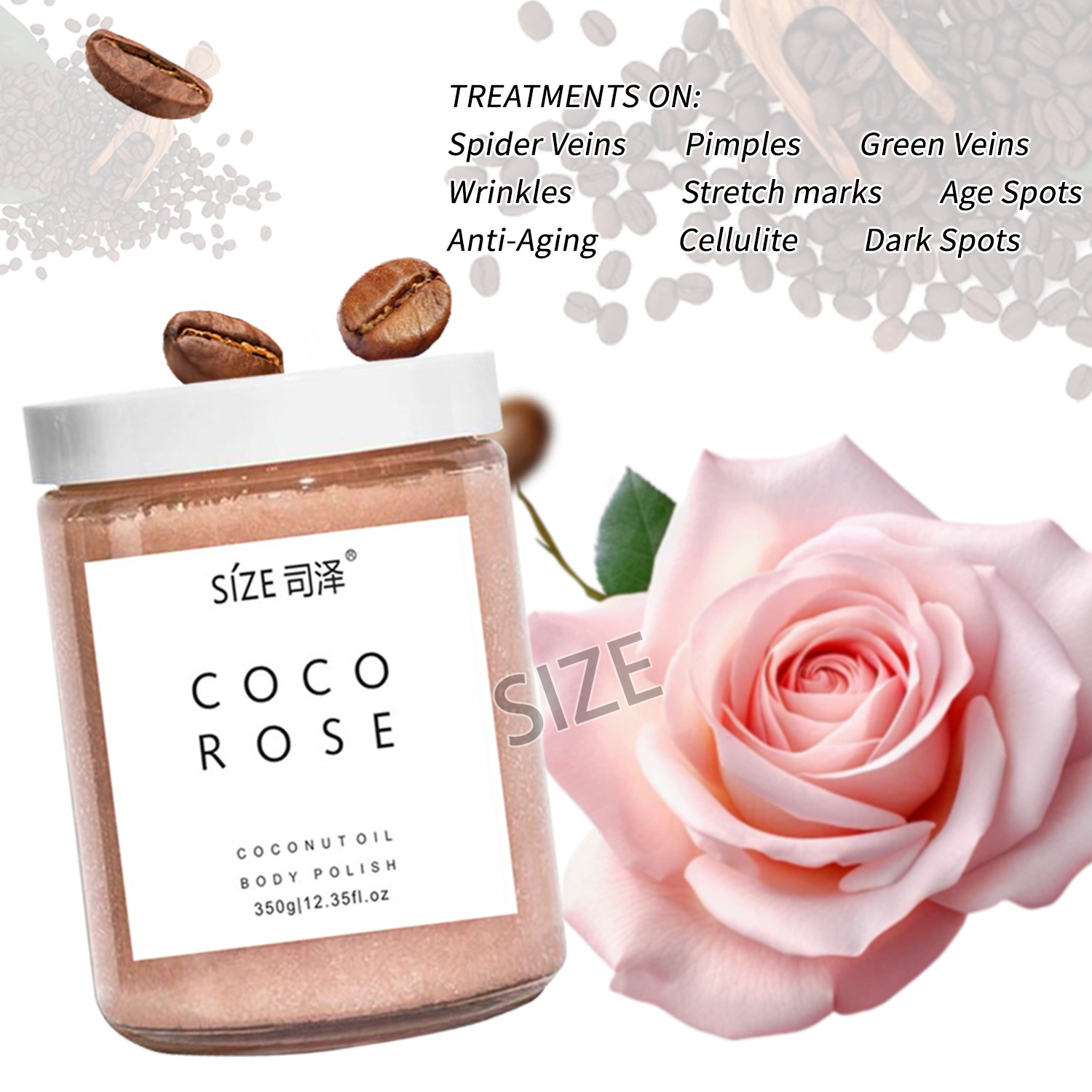 Cross-border foreign trade scrub salt Bath salt Exfoliating and chicken skin Removing Rose coco Scrub Cream Bath Salt Wet Salt 350g Specification drawing