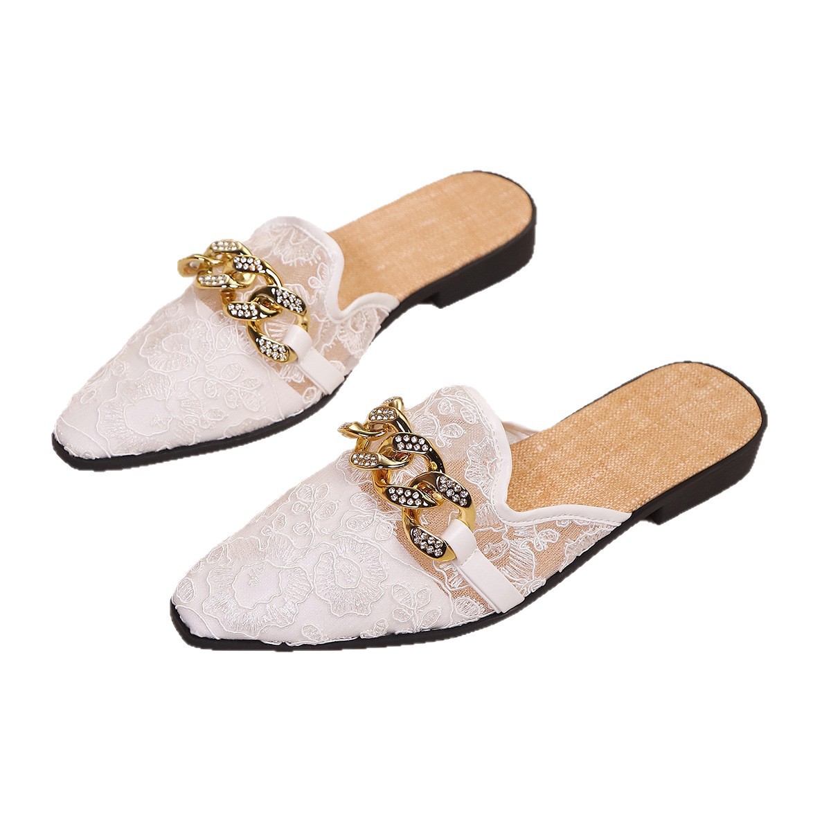 Hollowed-out lace half-slippers women's 2025 Spring/Summer new fashionable Korean-style mules, wearing breathable flip-flops Item Picture