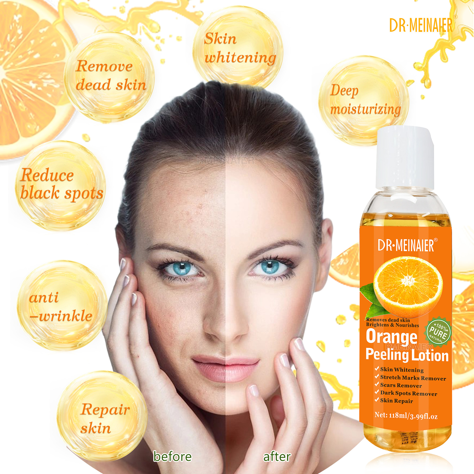 Cross-border foreign trade Orange Fresh Orange Peeling Oil, hand and foot exfoliating and dead skin removal, body care oil moisturizing Specification drawing