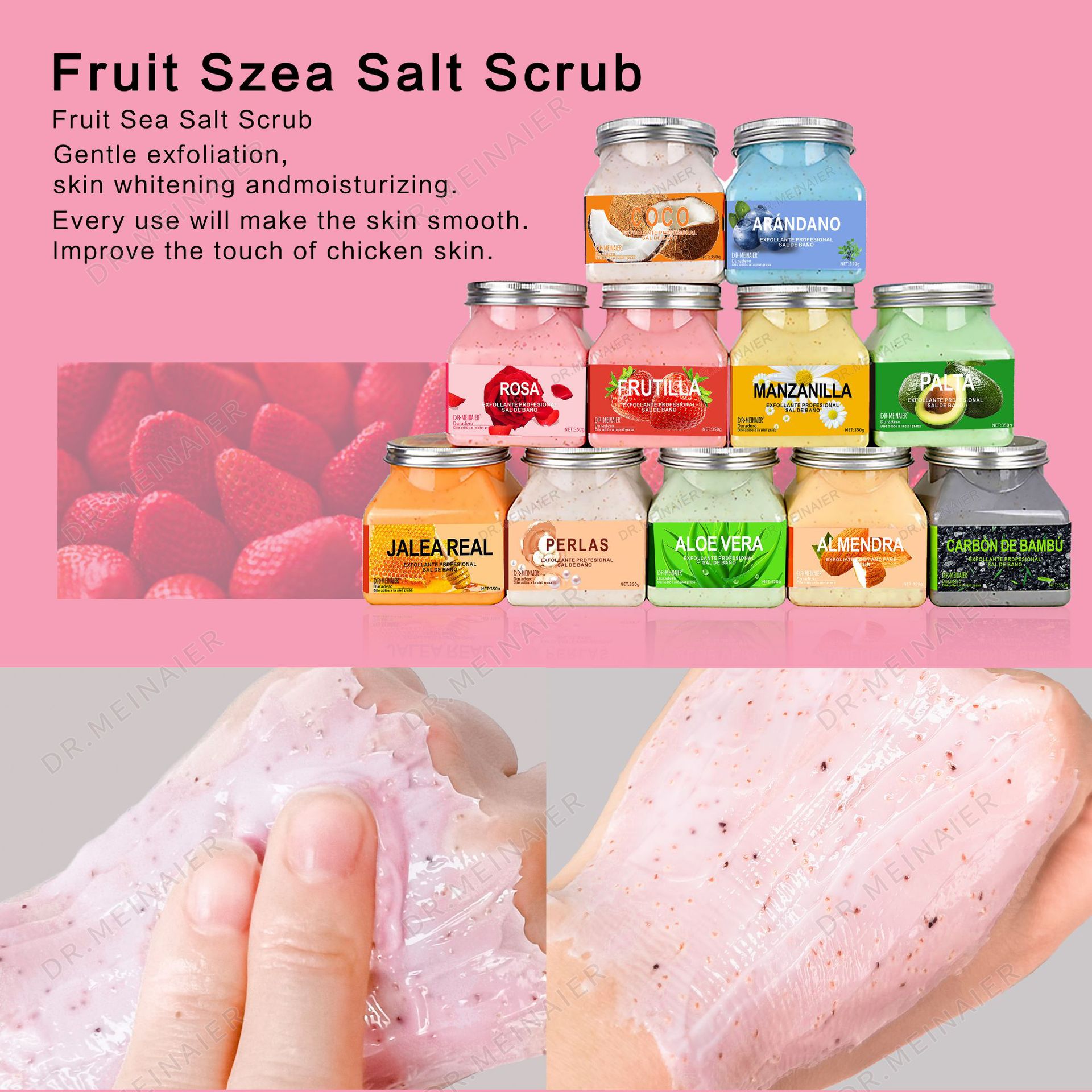 Cross-border ice cream Body and face Scrub Fruity Exfoliating Moisturizing and hydrating cleansing Bath salt Body Scrub Specification drawing