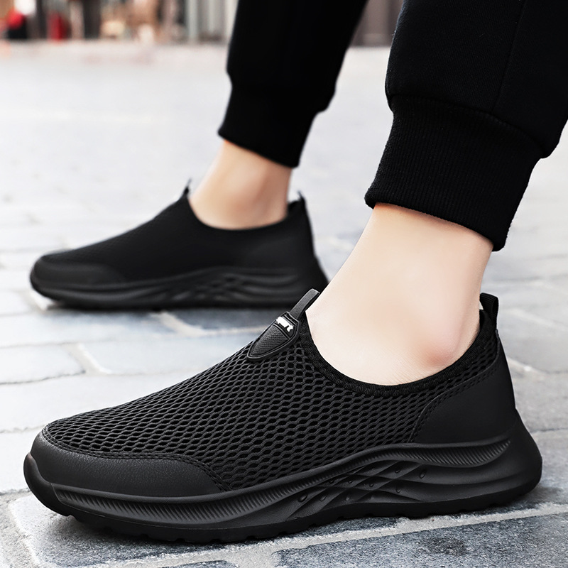 Men's shoes: Breathable and odorless, net shoes, solid color, versatile, casual shoes, men's shoes, one-step dad shoes, lazy shoes Specification drawing