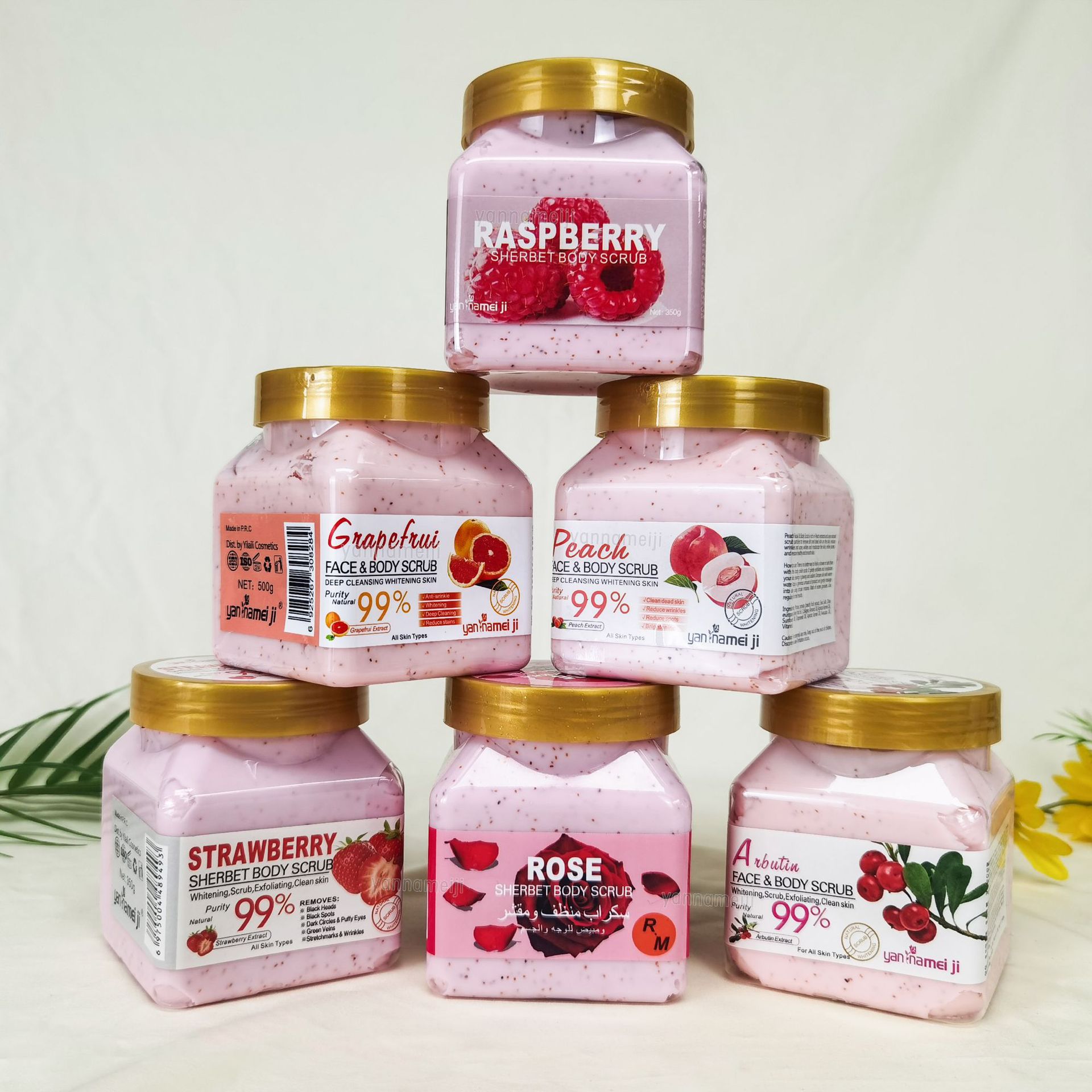 Cross-border square bottle rose milk cleansing and exfoliating fruit scrub for removing chicken skin and dead skin, full-body bath cream Specification drawing