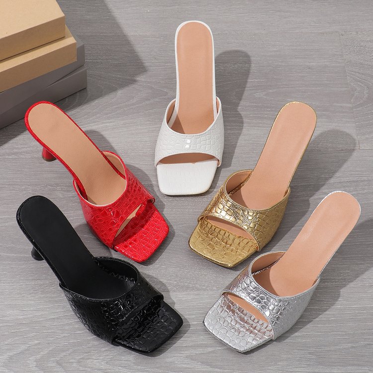 Summer wear thin-heeled large-sized women's flip-flops 2024 new Korean-style fish-mouth toe-exposing foreign trade fashion high-heeled flip-flops Specification drawing