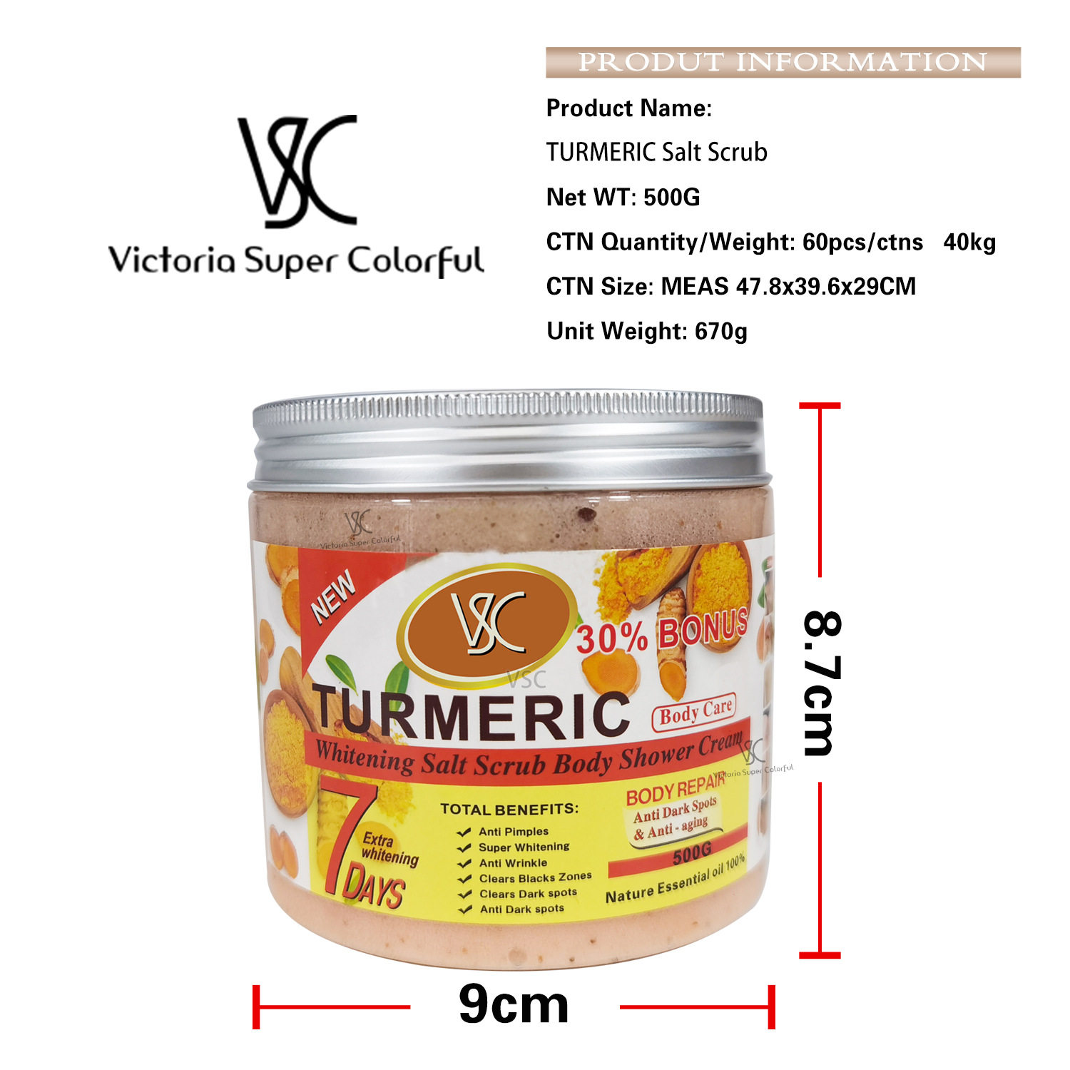 Cross-border turmeric Scrub, wet salt, full-body bath salt, Exfoliating and chicken skin removal, Sea salt, bath wet salt 500g for export Item Picture