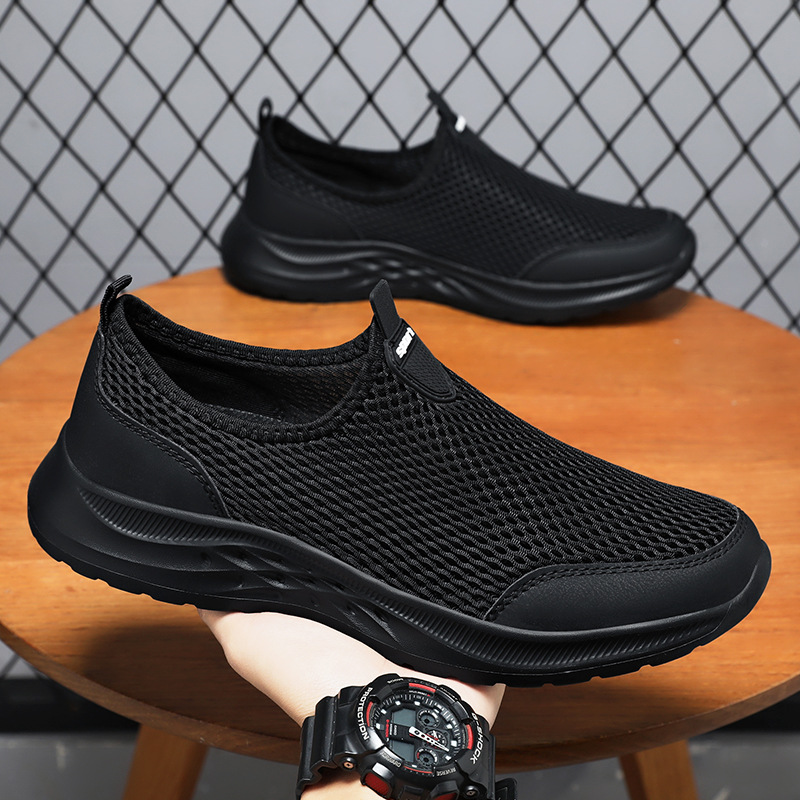 Men's shoes: Breathable and odorless, net shoes, solid color, versatile, casual shoes, men's shoes, one-step dad shoes, lazy shoes details Picture