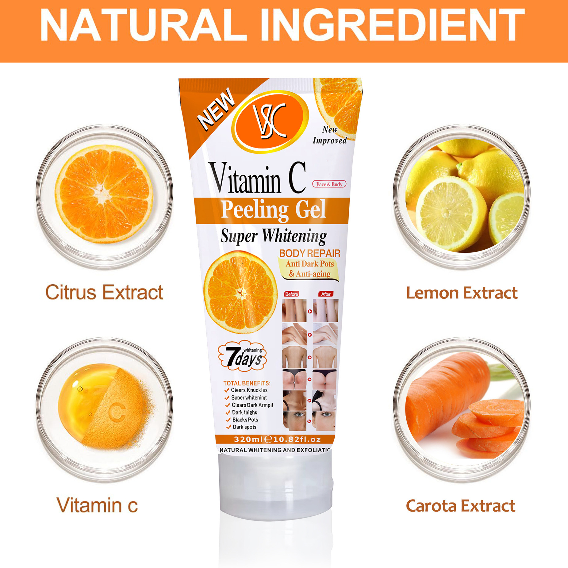 Cross-border peeling gel, Vitamin C peeling gel, Whole Body joint darkening, VC Repair Gel, Exfoliation Specification drawing