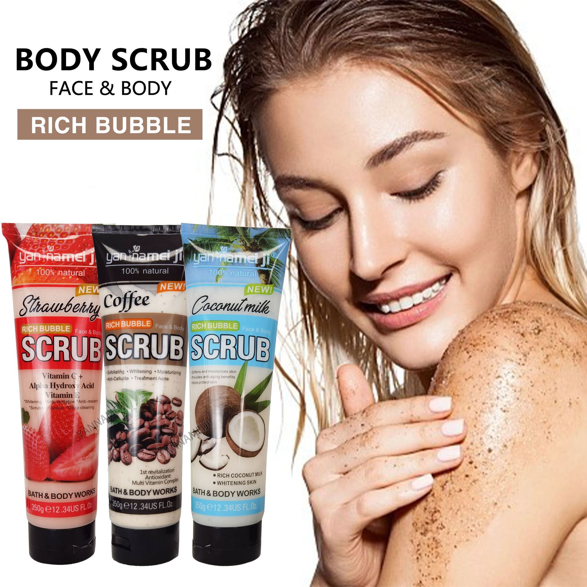 Cross-border strawberry scrub Deep cleansing Exfoliation cleansing chicken skin Bamboo charcoal facial and body scrub bath salt details Picture