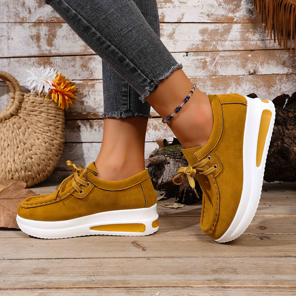 New European and American wedge heel lace-up round toe single shoes for women, independent station AliExpress, foreign trade large-sized lace-up loafers for women full figure