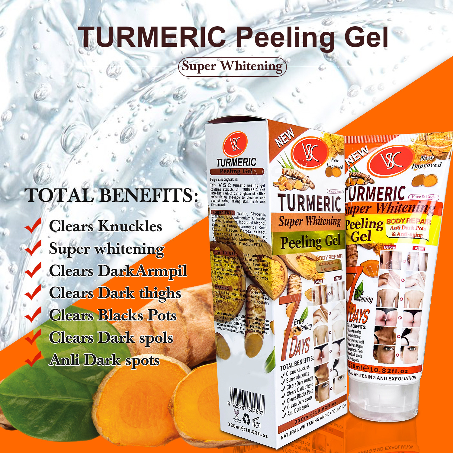 Cross-border foreign trade peeling gel Turmeric peeling gel Exfoliating Facial and body joint Blackening peeling cream Specification drawing