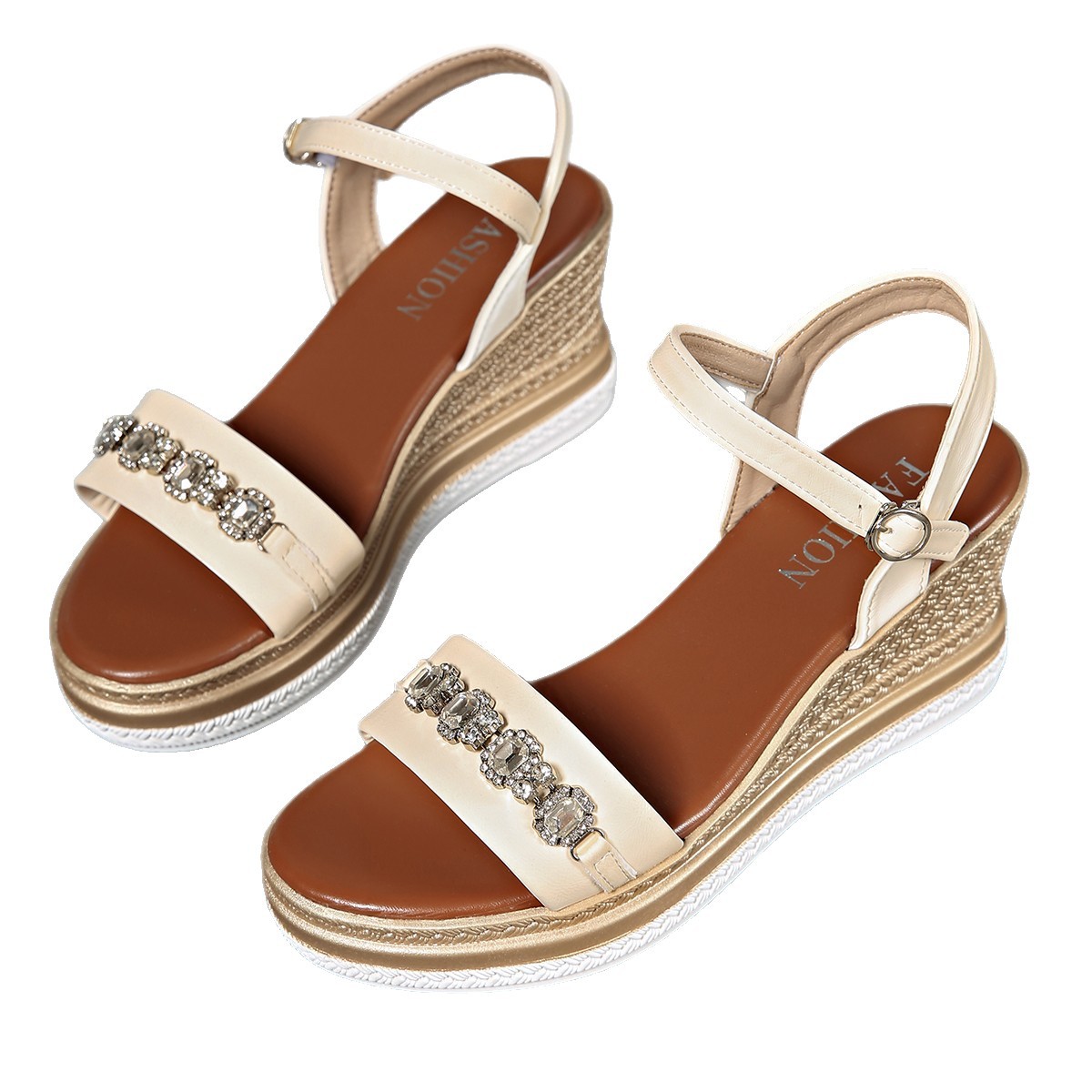 Cross-border wholesale of large-sized rhinestone sandals for women in the summer of 2025, featuring wedge heels and European and American fashion Item Picture