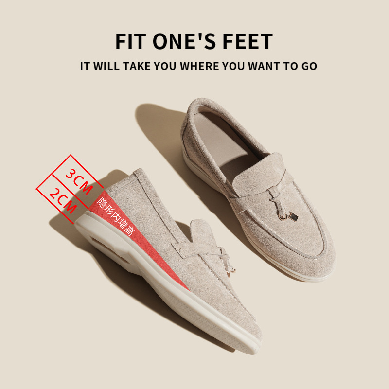 The new genuine leather insole height-increasing LP loafers for foreign trade are fashionable and versatile for women. They can be worn on one foot as lazy single shoes and flat casual shoes Specification drawing