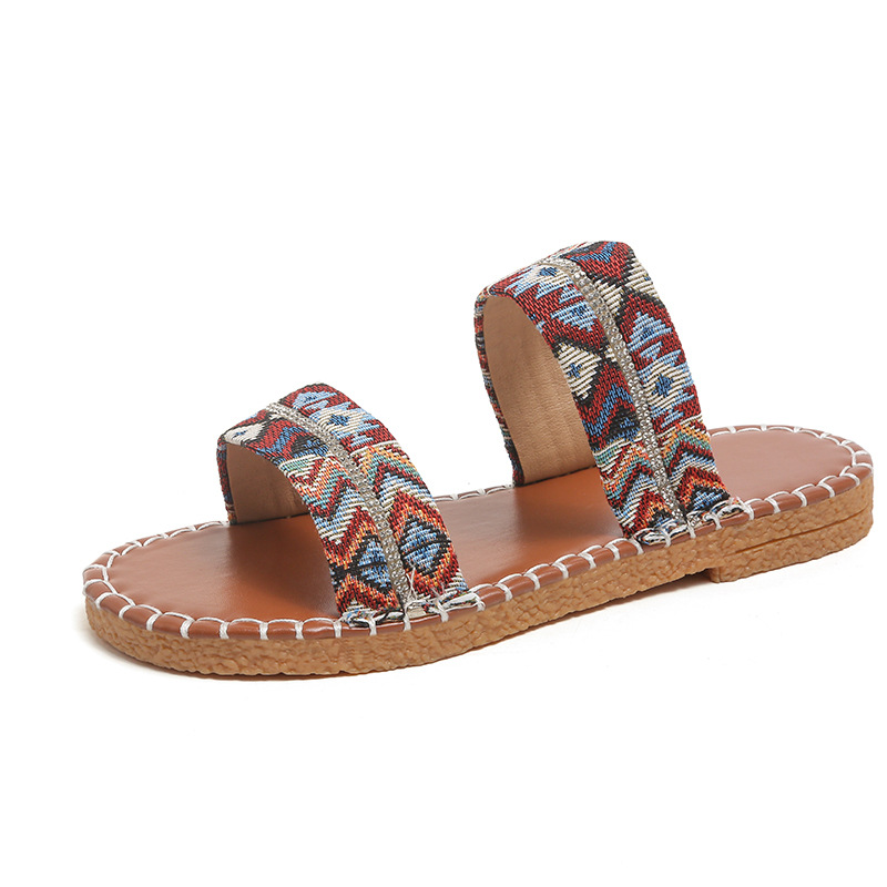 Cross-border trade large-sized flat slippers for women, 2025 summer new style European and American color-blocked beach shoes, size 43 Item Picture