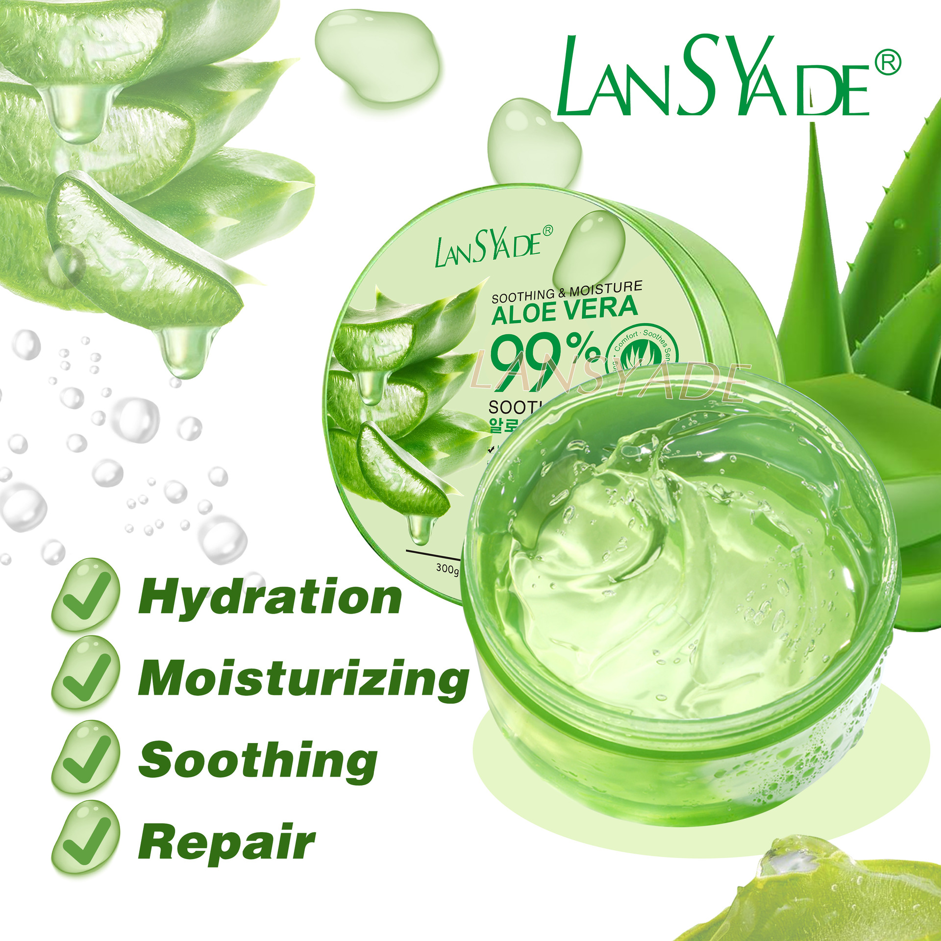 Cross-border Aloe Vera Gel Moisturizing Gel, Aloe Vera Skin Care Sleeping Mask, Nourishing and Moisturizing Lotion 300g Factory direct sales Specification drawing