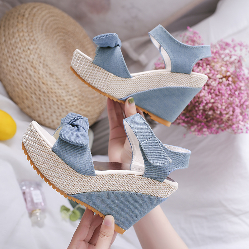 Bowknot open-toe women's sandals 2024 Summer new style wedge heel fashionable women's fish-mouth high heels Women's sandals wholesale Specification drawing