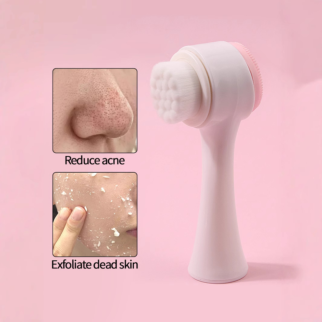 The new 3D facial cleansing brush with soft bristles and silicone is a portable household manual facial cleansing device for cleaning pores Specification drawing