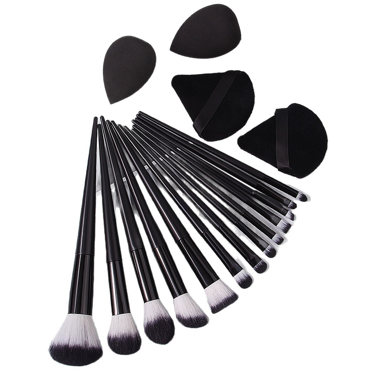 13-piece black makeup brush set, portable soft-bristled facial brush set, triangular powder puff makeup sponge egg set combination Item Picture