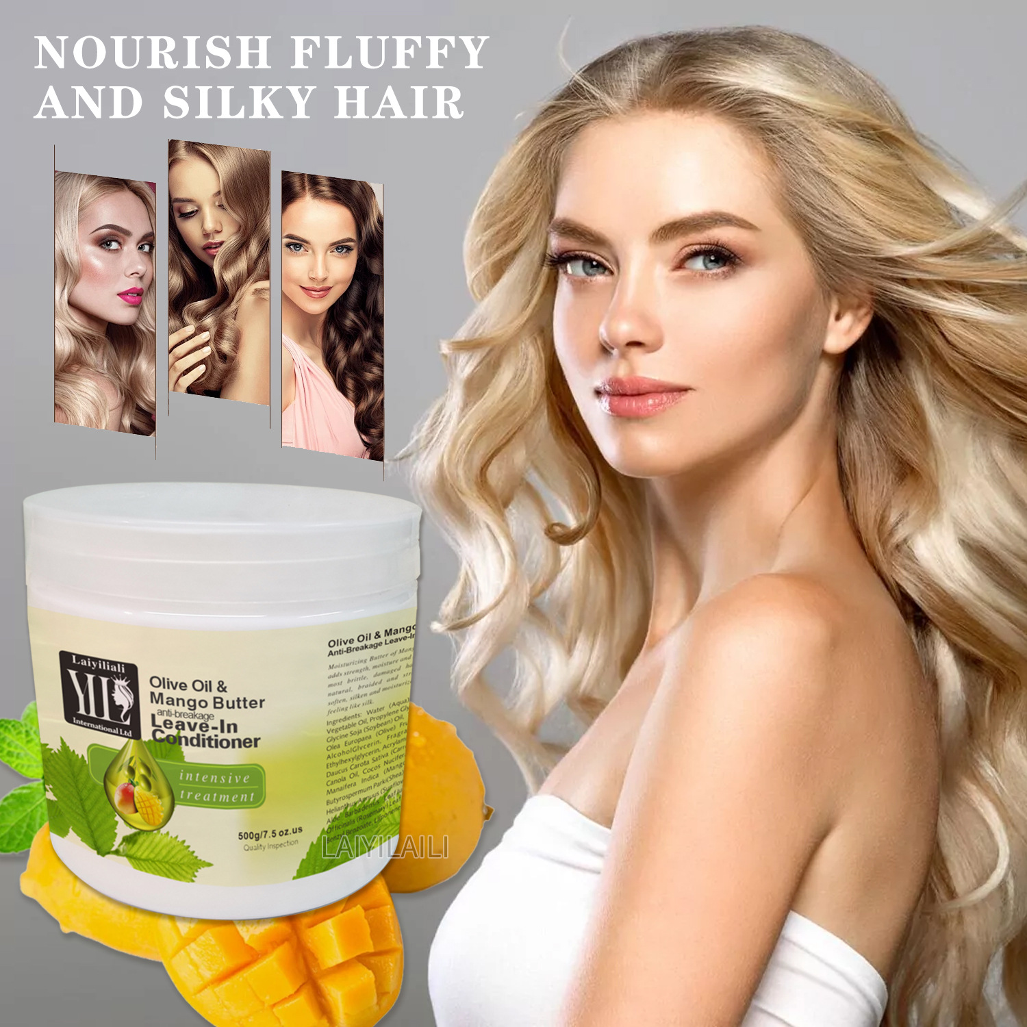 Cross-border Olive Oil & Mango Smoothing Hair Conditioner, Hair Mask Repair, Nourishing and Moisturizing Restoring Cream Wholesale for export 1000g full figure