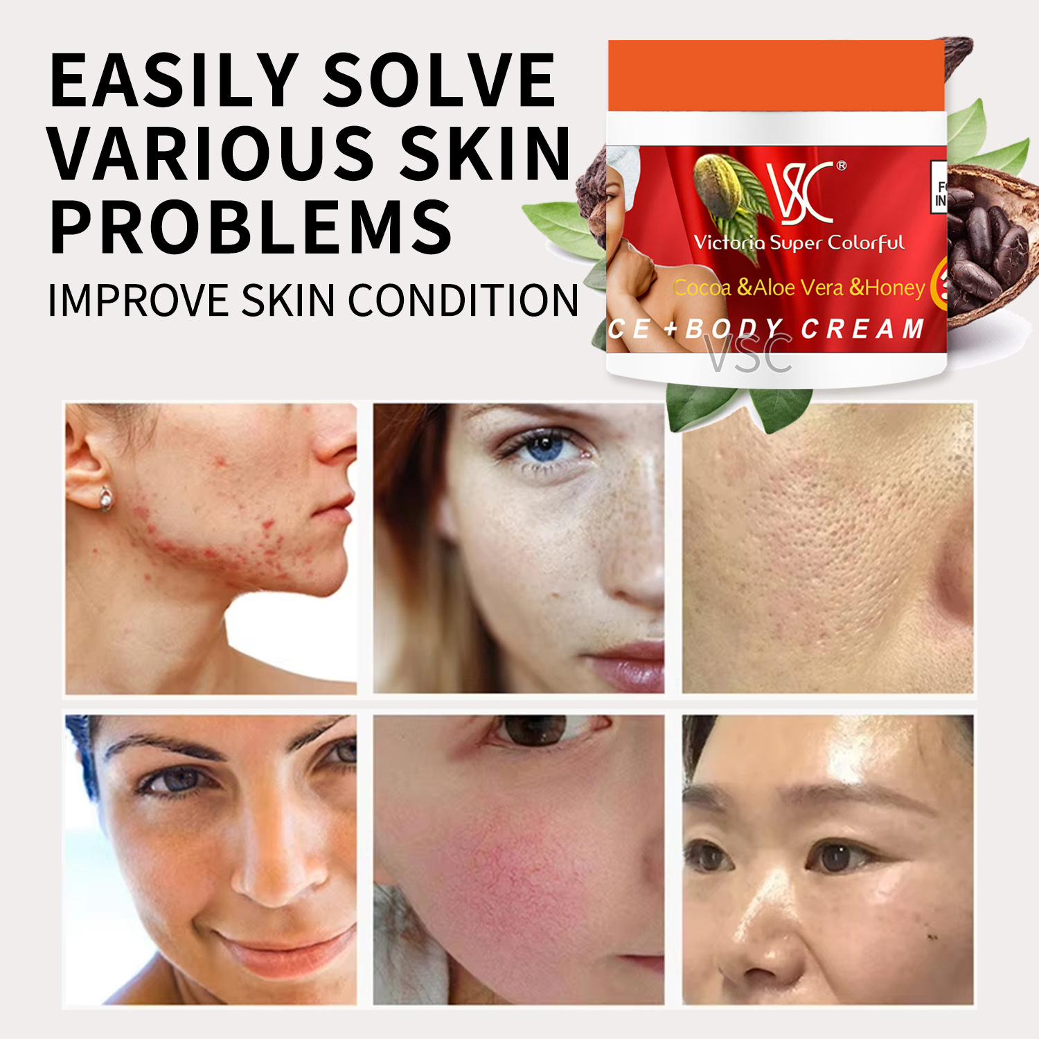 Cross-border cocoa & aloe & Honey face Cream 500g Moisturizing Cream Moisturizing and hydrating cream wholesale for export Application Scenario
