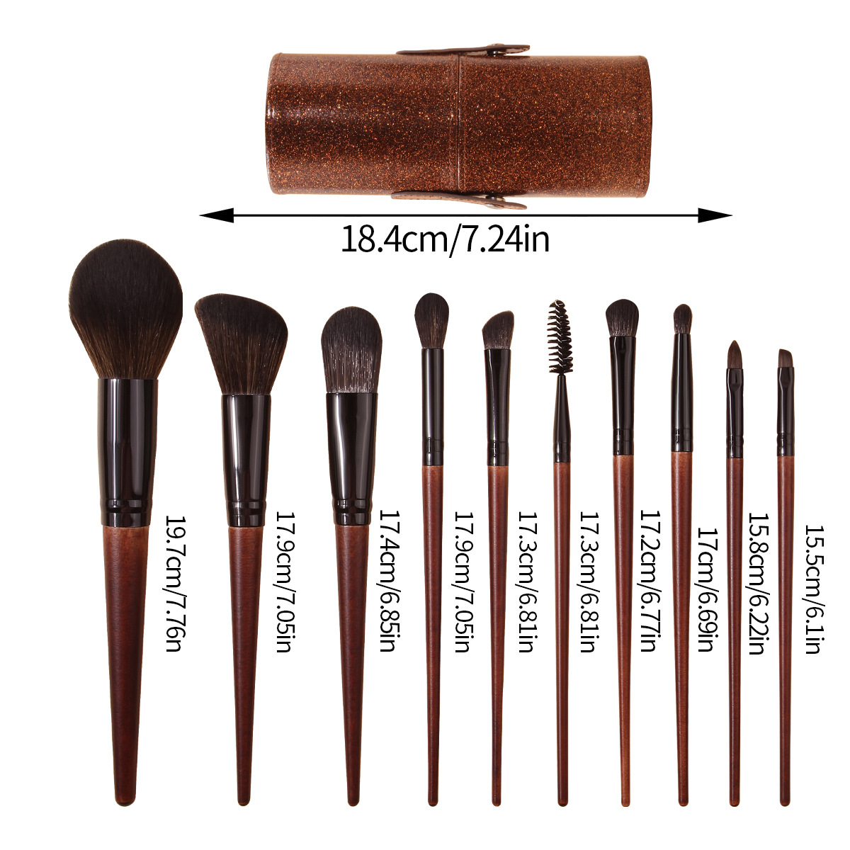High-end 10-piece makeup set brush flash powder storage bucket, soft bristle imitation redwood handle loose powder blush eyeshadow brush in stock Application Scenario