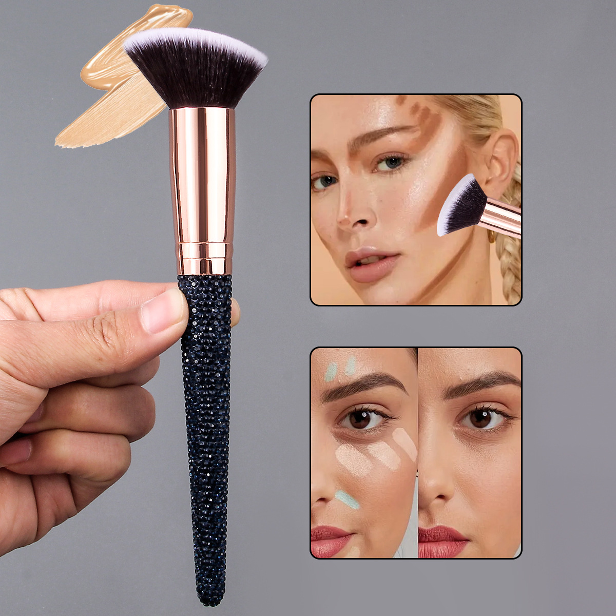 Cross-border makeup brushes are selling well. Diamond-handled beauty tools: foundation brushes, blush brushes, concealer brushes, and loose powder brushes are available in stock full figure