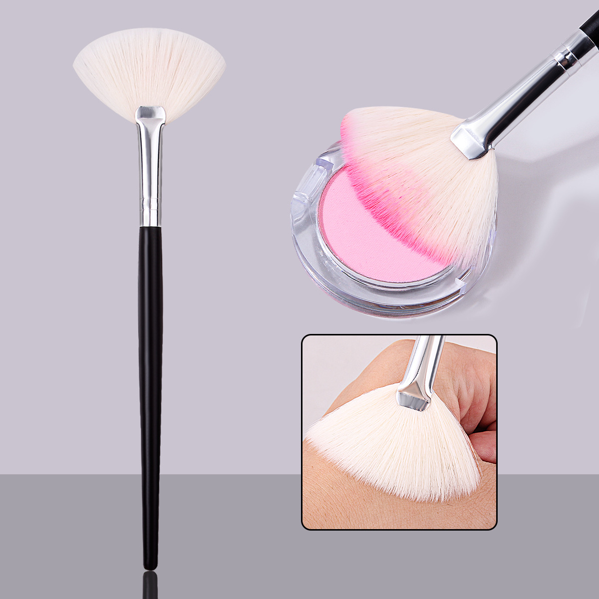 Factory direct sales, single fan-shaped high-gloss brush, even brush, soft white fan-shaped loose brush, cross-border beauty tool full figure