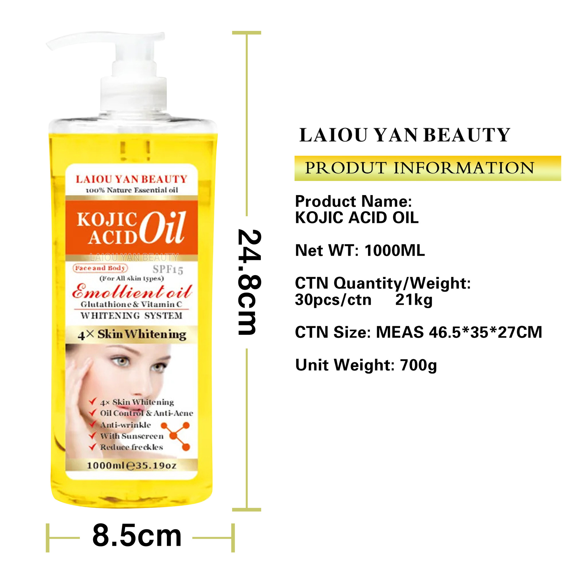 Cross-border turmeric oil 1000ml Kojic acid Oil Facial and Body Tea tree Massage Oil Massage spa Cross-border wholesale Item Picture