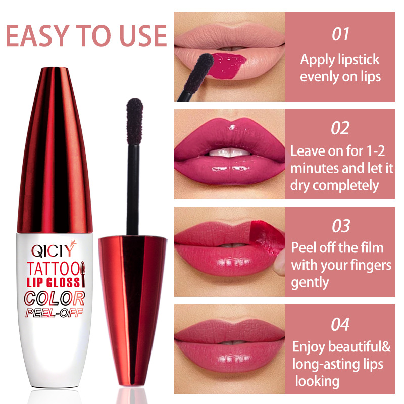 Cross-border exclusive QICIY+ 4-color peel-off lip gloss, easy to apply, moisturizing, long-lasting, non-stick cup, Amazon peel-off lip gloss full figure