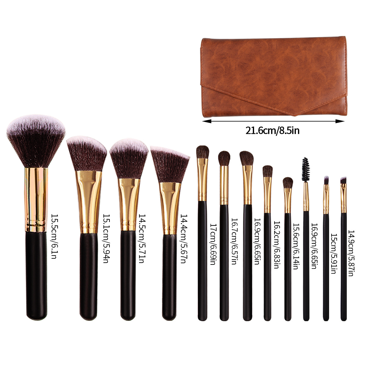Travel set: 12 facial makeup brushes, soft bristle foundation, blush, eyeshadow brushes, portable retro brown envelope storage bag Application Scenario