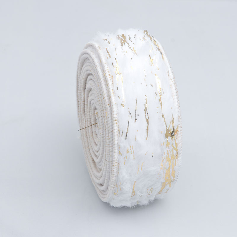彩达织带 白色烫金毛绒带金底织带蝴蝶结厂家鲜花手工DIY 圣诞派对彩带装饰丝带