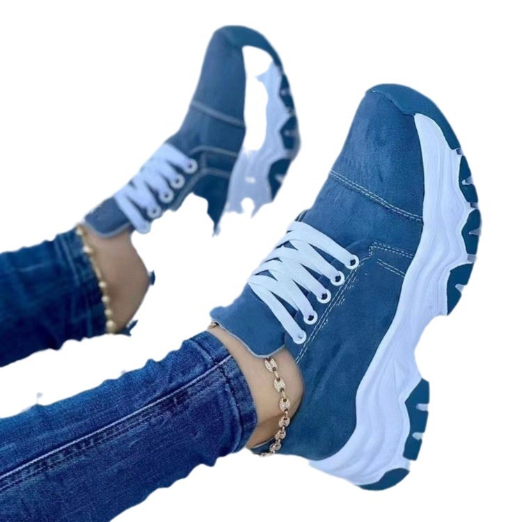 New cross-border thick-soled, color-blocking, striped canvas shoes for women's trade, large-sized, low-top casual single shoes and sports shoes in 2024 Item Picture