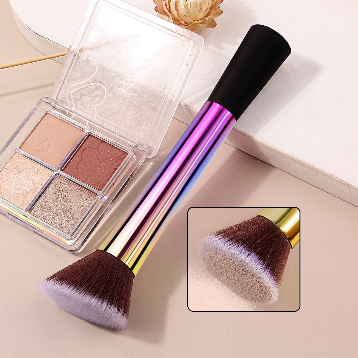 Hot-selling cross-border aluminum handle colorful makeup brush, Little Waist contouring blush makeup brush, portable makeup and beauty tools details Picture