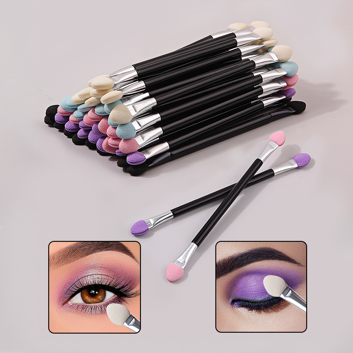 Hot-selling makeup brushes mixed with double-headed sponge eyeshadow brushes, compact and portable eyeshadow sticks, eye makeup brushes in stock for wholesale full figure