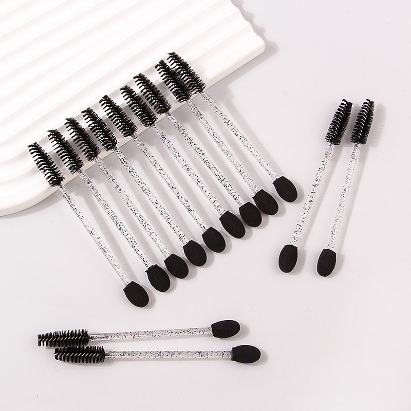Disposable double-headed sponge eyeshadow makeup brush, eye spiral eyelash curl sponge smudging brush, transparent crystal handle details Picture