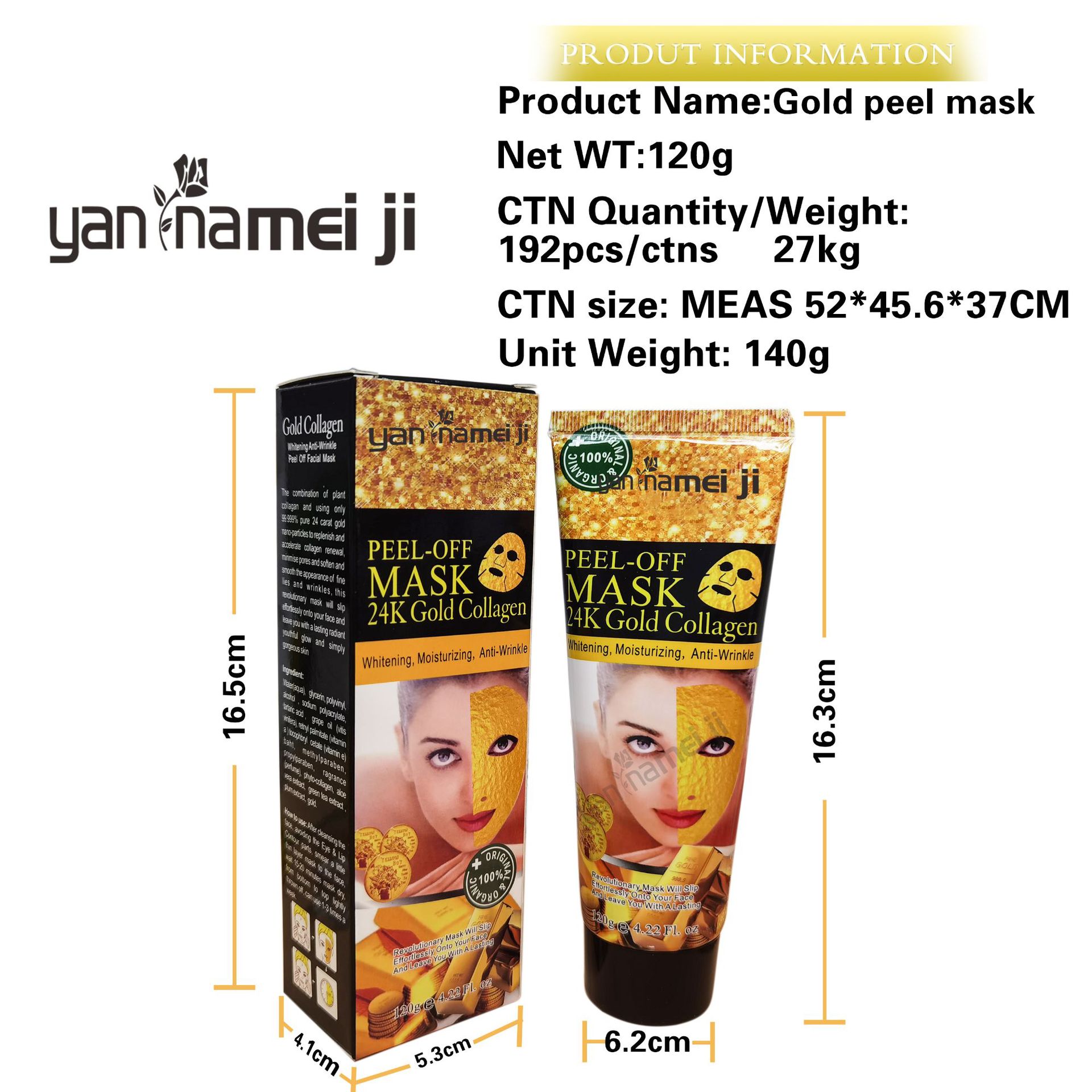 Cross-border trade 24K Gold Mask Bone Collagen Hydrating Peel-off Nasal Mask Patch Brightening Skin tone Wholesale 120g Item Picture