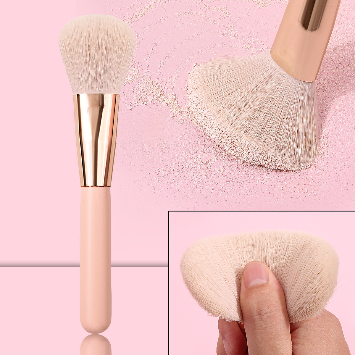 Single nude pink wooden handle loose brush soft bristles setting blush brush, no powder intake and no shedding makeup brush wholesale full figure