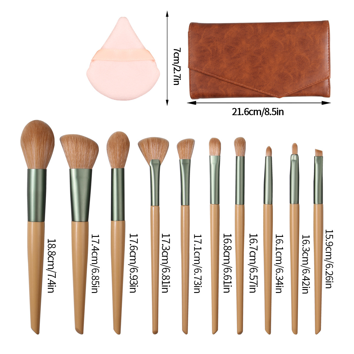 Beginner's 10-piece makeup brush set, soft triangular powder puff, PU leather portable makeup bag, complete set of beauty tools Application Scenario