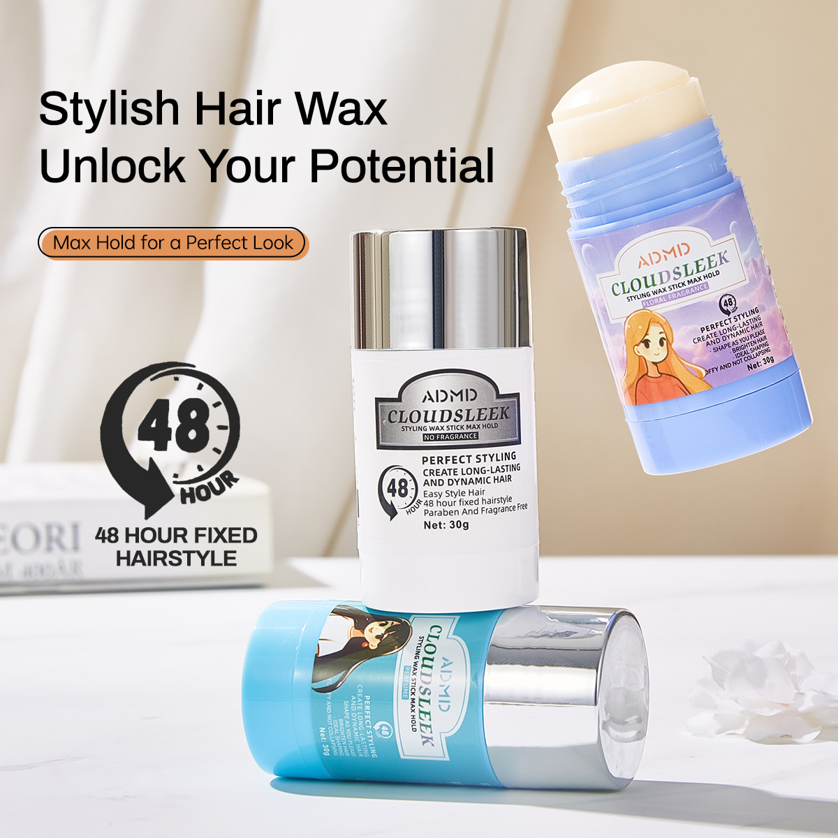 Cross-border exclusive ADMD solid hair wax sticks, hair clipping sticks, styling hair clipping cream, matte long-lasting styling hair wax sticks details Picture