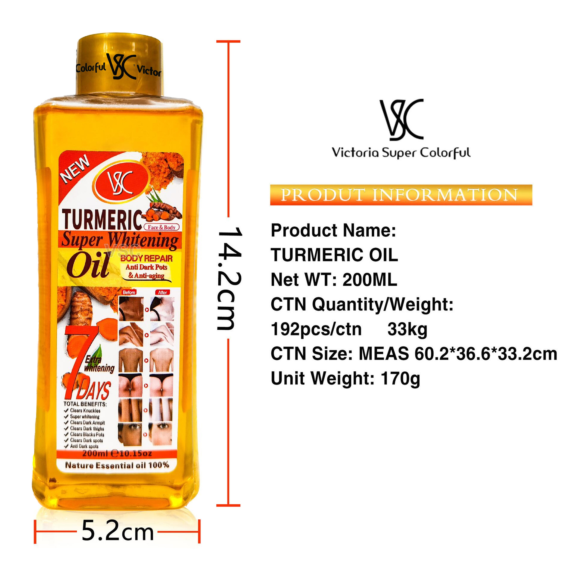 7-day Foreign trade Repair and Brightening VC Essential Oil Moisturizing and Unblocking Meridians Turmeric Essential Oil Full-body Massage Almond Massage Oil 200ml Item Picture