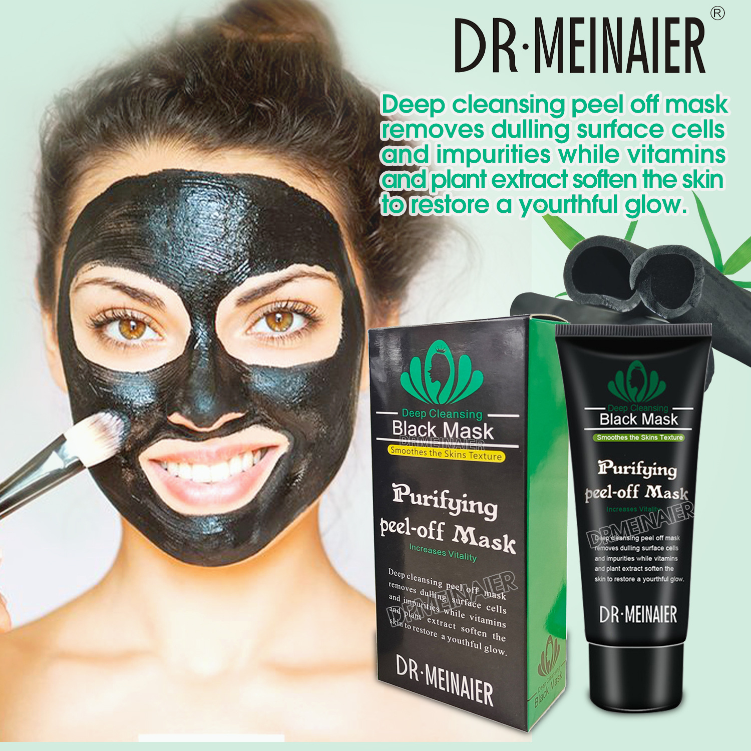 Cross-border Meinair (English Version) Black Bamboo Charcoal Blackhead Removal Peel-off Mask Peel-off Mineral Mud Nasal Mask 60ML Application Scenario